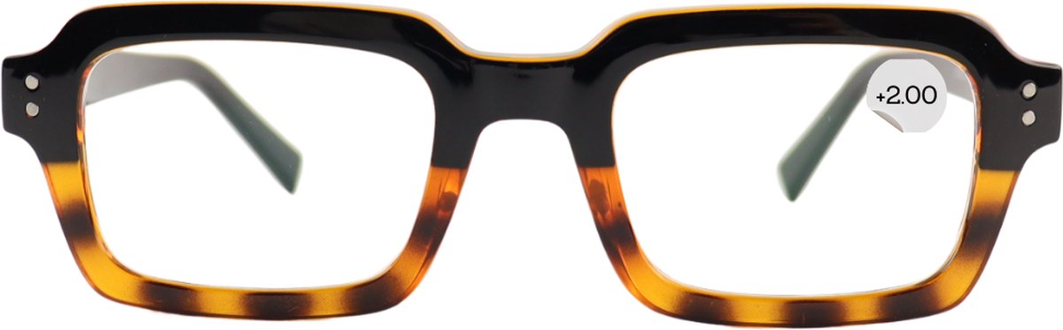 Montour Leesbril - DEAN - plus 2.00 - Vierkant Model - Zwart - Matt Print - Dames - Heren - Unisex
