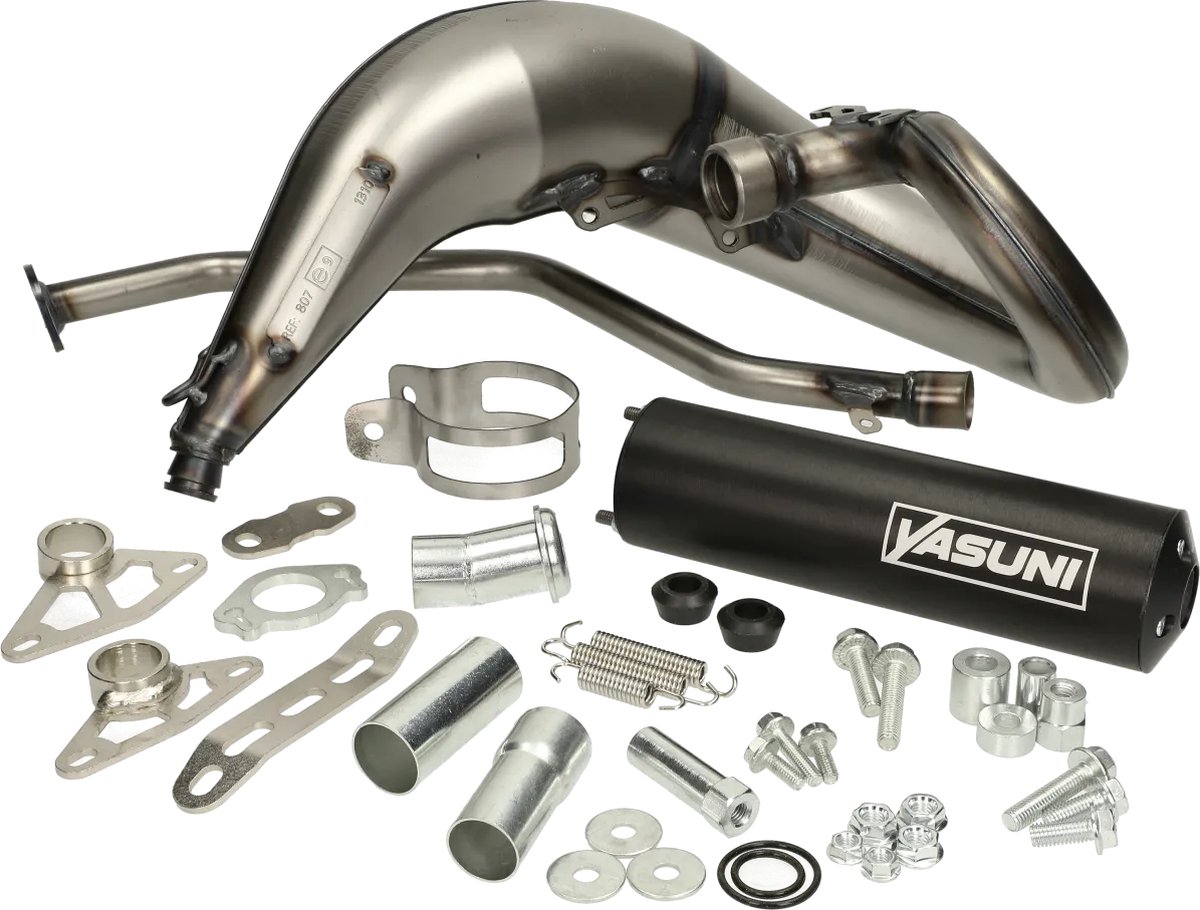 Uitlaat Yasuni Cross ML Max zwart bovenlangs Motorhispania Furia, RYZ, Yamaha DT