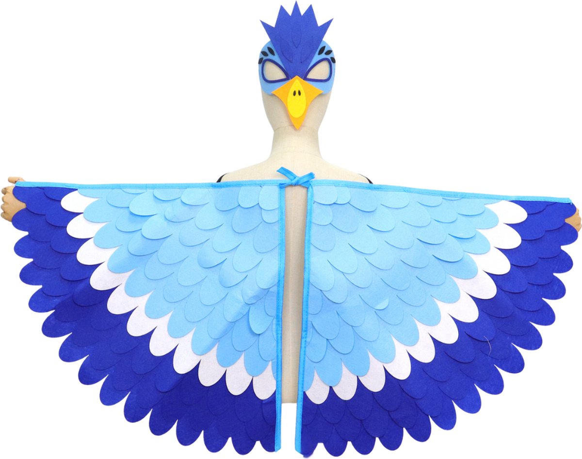 Joya Kids® Vogel Verkleedcape en Masker Blauw | Cape met Masker van Vilt | Vilten Verkleedset | Verkleden Paradijsvogel | Meisje en Jongen Verkleedkleding | Cape Set | Carnaval en Halloween Outfit Kinderen — afbeelding 14