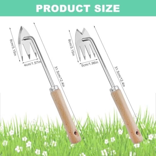 Onkruidsteker met houten handvat en handschoenen - Voorbereid - Tuinier set van Voorbereid — afbeelding 3