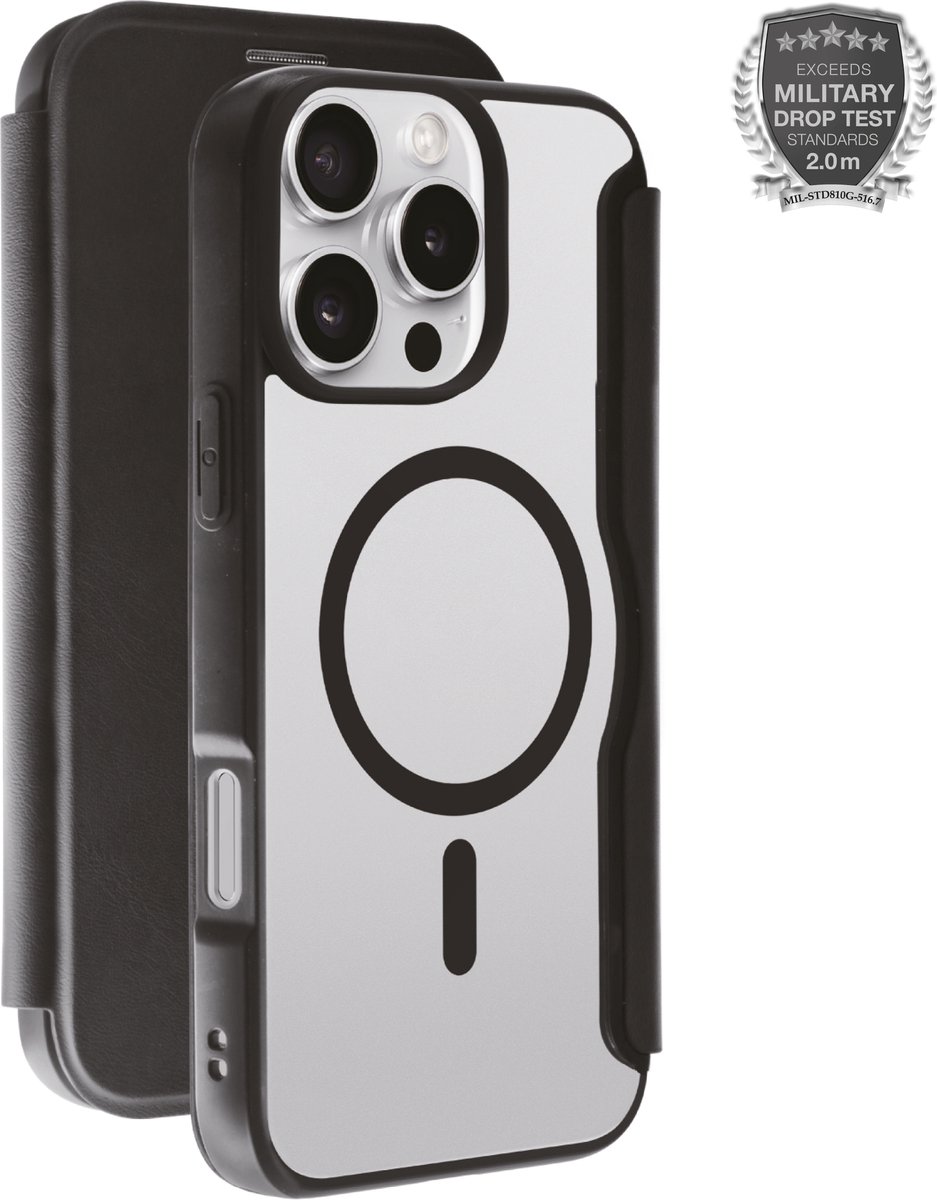 Vivanco MAG PREMIUM Booklet Apple iPhone 16 Pro Max Zwart Inductieve lading, Zanddicht, Spatwaterdicht, Stofdicht, Stoo
