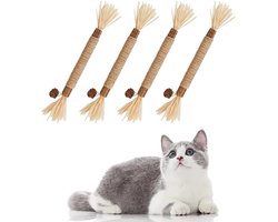 DOWO® - 4 Stuks - Silvervine Kauw Stokjes - Natuurlijke Tand Reiniging - Kauw Kattenkruid Speelgoed - Geschikt Voor Binnenkatten - Cat Nip Tandenreiniging - Stress Release