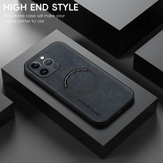 Magnetische leren hoes voor iPhone 17 Pro met geïntegreerde magnetische ring, compatibel met draadloos opladen, slank, luxe PU antislip handgreep, stootvaste beschermhoes voor iPhone 17 Pro (zwart
