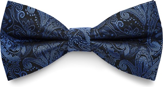 Nœud papillon pré-noué en soie à motif cachemire bleu marine et bleu clair