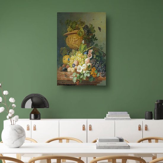 Stilleven met bloemen en vruchten - Eelke Jelles Eelkema wanddecoratie - Fruit schilderijen glas - Glasschilderij Stilleven - Klassiek schilderijen - Schilderij acrylglas - Schilderijen acrylglas 70x105 cm