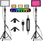 Led-videolamp met statief, 3200-5500K fotografisch licht (1 verpakking), dimbaar USB-led-streaming licht met kleurenfilters, camera-licht voor YouTube-video-opname/live streaming/videoconferentie