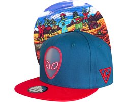 Capiche® Snapback Pet Heren – Alien Party – Blauw & Rood & Rubber Logo – Alien Collectie – Verstelbaar met Druksluiting – Sportcap – Alien Feestje – Capiche Caps