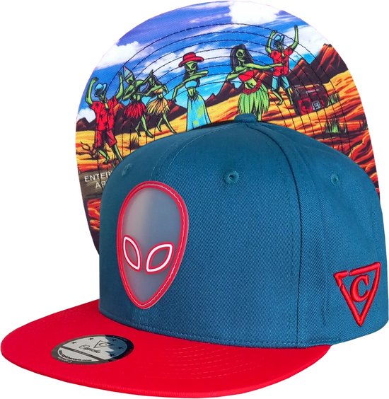 Capiche® Snapback Pet Heren – Alien Party – Blauw & Rood & Rubber Logo – Alien Collectie – Verstelbaar met Druksluiting – Sportcap – Alien Feestje – Capiche Caps