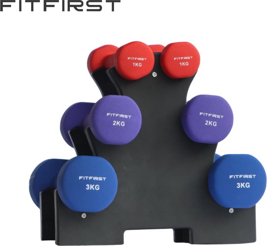 Foto: Fitfirst dumbell set dumbellset met houder yoga dumbells 12 kg 6 dumbells