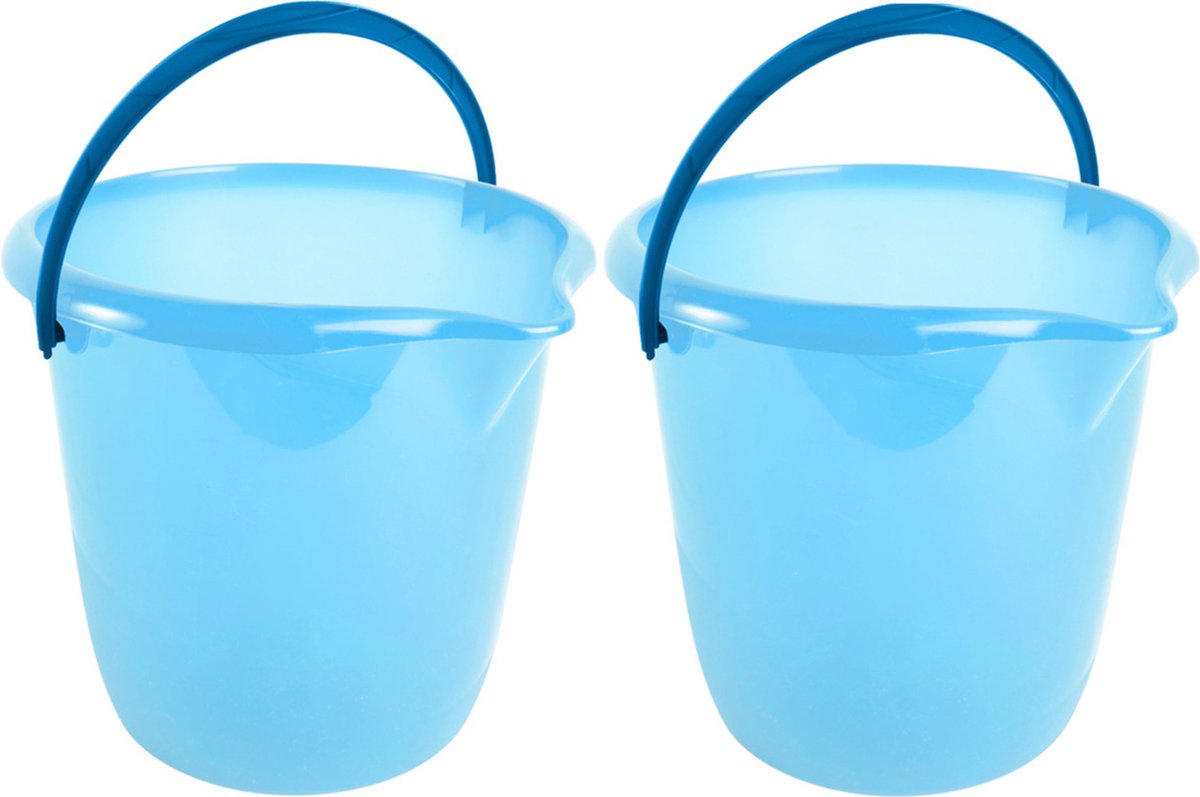 Goedkoopste Hega Hogar Emmer - Set van 2x stuks - blauw - kunststof - met handvat - 10 liter - 28 x 26 cm