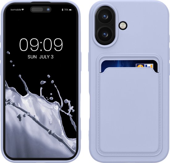 kwmobile coque de téléphone adaptée à Apple iPhone 16 - Coque avec porte-carte - Coque en TPU lavande