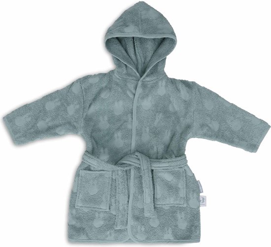 Mintgroene badstof badjas met capuchon, ceintuur en all-over Miffy patroon.