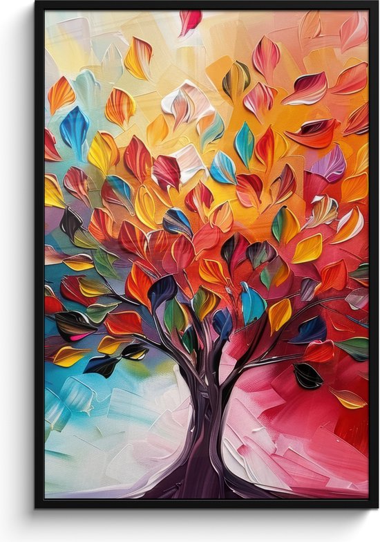 Affiche sous cadre - Cadre photo 80x120 cm - Posters - Arbre - Arbre de vie - Coloré - Abstrait - Cadre affiche noir - Décoration - Décoration murale salon - Décoration murale chambre