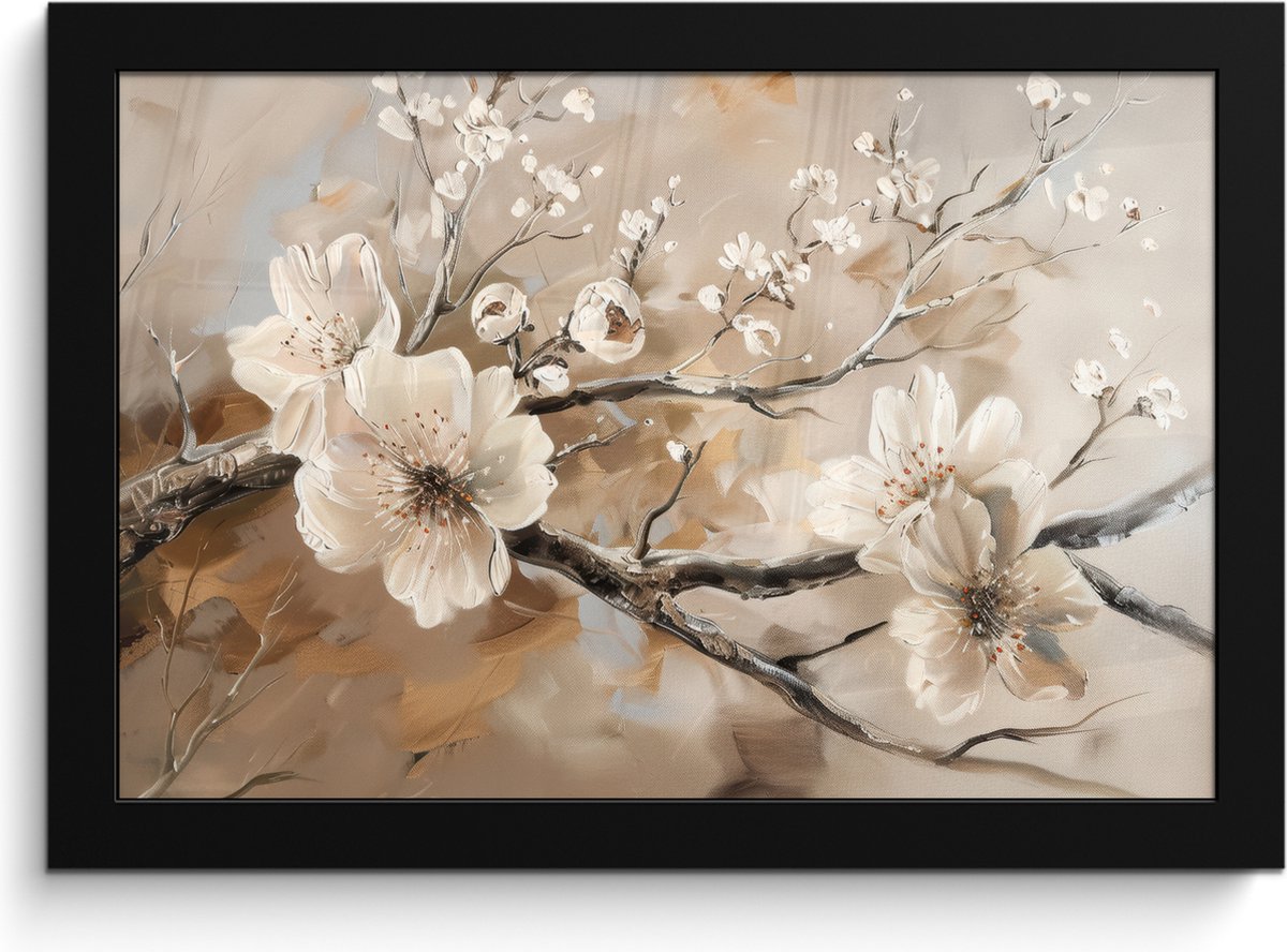 FrameYourWall Poster in lijst - Fotolijst 30x20 cm - Posters - Bloemen - Natuur - Wit - Bloesem - Abstract - Posterlijst zwart - Decoratie - Wanddecoratie woonkamer - Muurdecoratie slaapkamer