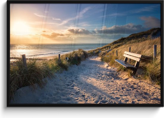 PosterMonkey - Poster in lijst - Fotolijst - Strand - Zee - Duin - Bankje - Poster frame - Poster - Wanddecoratie - Foto met lijst - Kader - 120x80 cm - Poster strand - Posterlijst