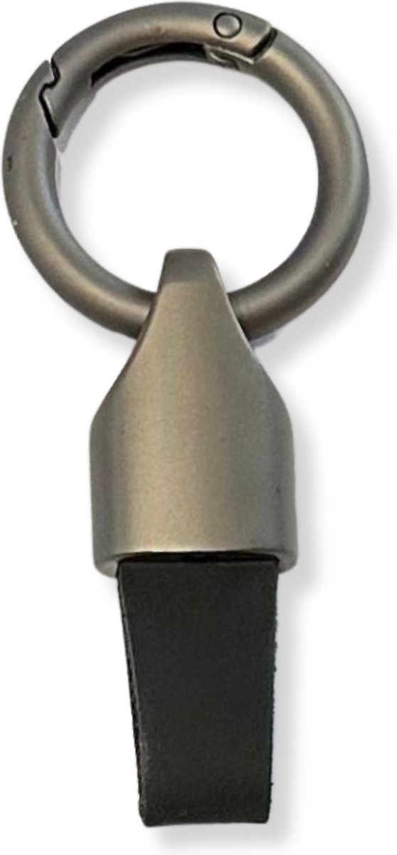 Luxe Sleutelhanger, Leren & Metaal Sleutelhanger, Kunstleer, Mat Zwart - Zwart