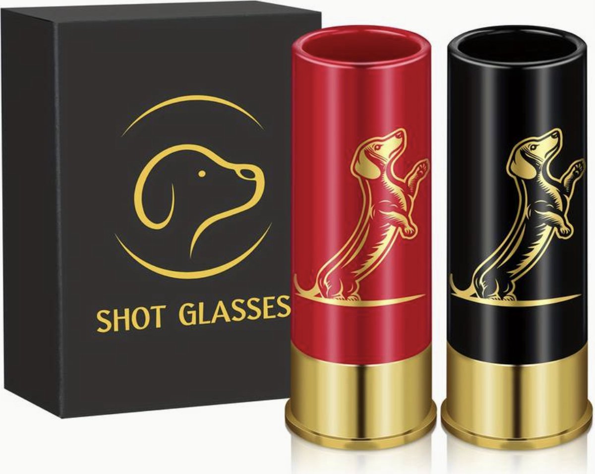 2 Stuks Teckel Shotglazen met Geschenkdoos - Herbruikbare, Recyclebare Plastic shot glaasjes