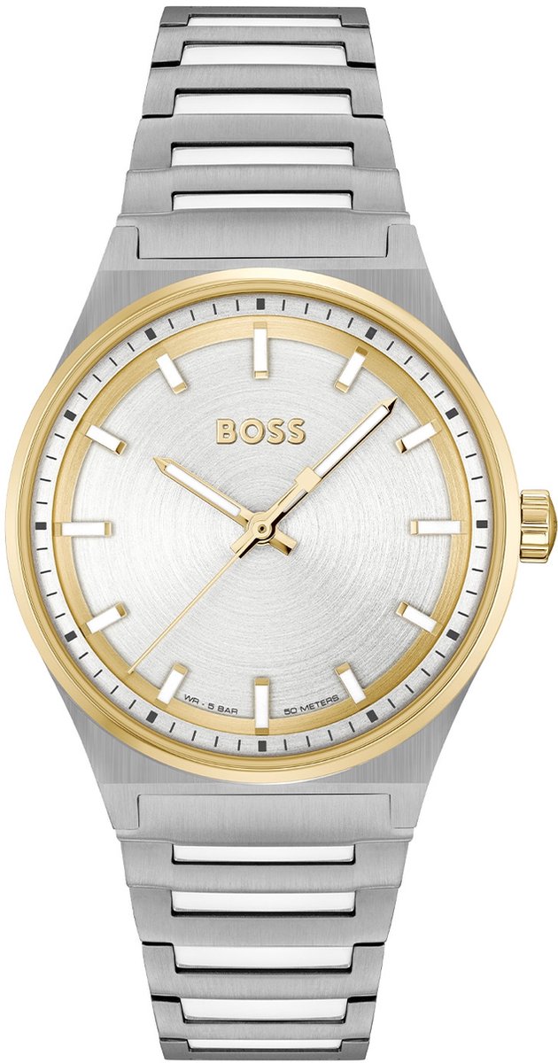 BOSS HB1502734 CANDOR FOR HER Dames Horloge - Mineraalglas - Staal - Zilverkleurig - 35 mm breed - Quartz - Vouw-Vlindersluiting - 5 ATM (douchen)