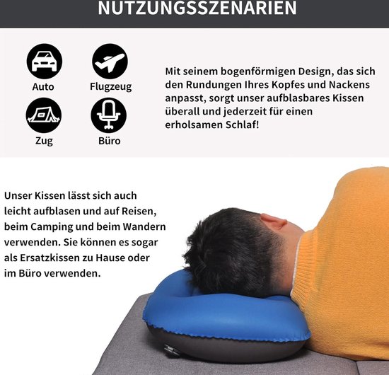 qeedo Comfort Pillow - Travel, kompaktes Reisekissen aus Memory Foam (38 x 28 cm) komprimierbar, waschbarer Bezug aus Polyester, Campingkissen, für Camping-, Auto-, Zug- oder Flugreisen