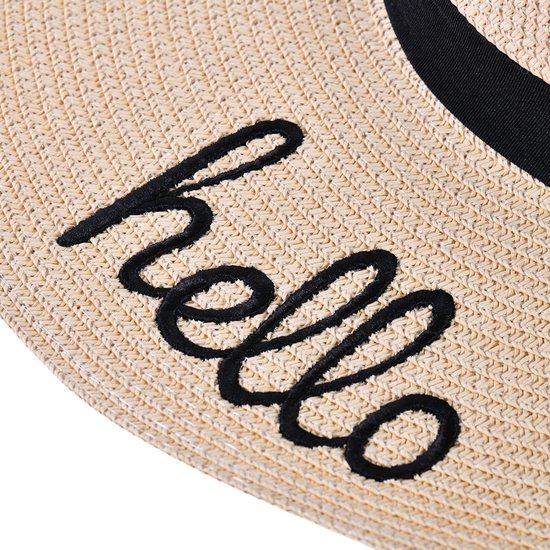 Decopatent - Chapeau de Soleil Femme - Hello Summer - Chapeau d'été - Chapeau de Paille UV - Chapeau de Plage à Large Bord - Chapeau pour Adultes - Couleur : Naturel