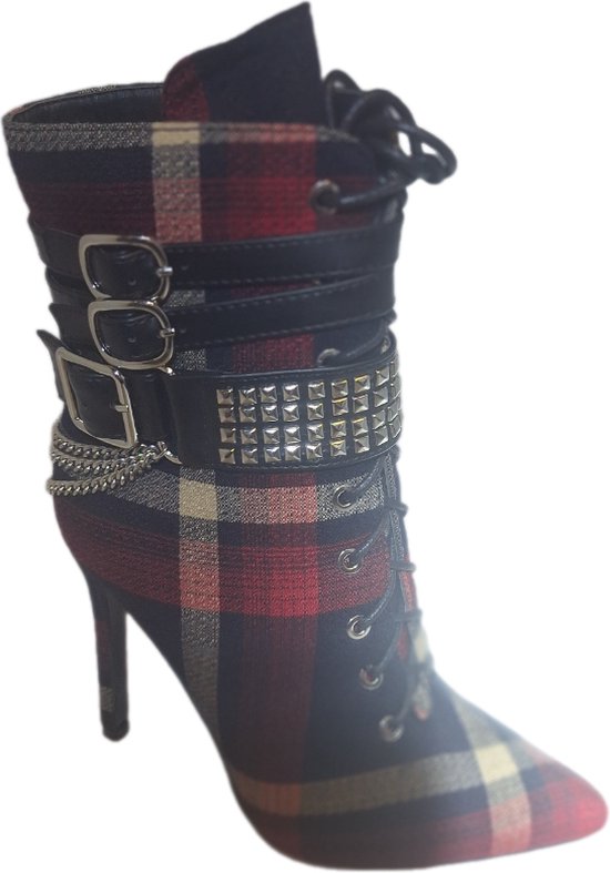 Foto: Ruon luxe enkellaarsje ruitmotief high heel 36