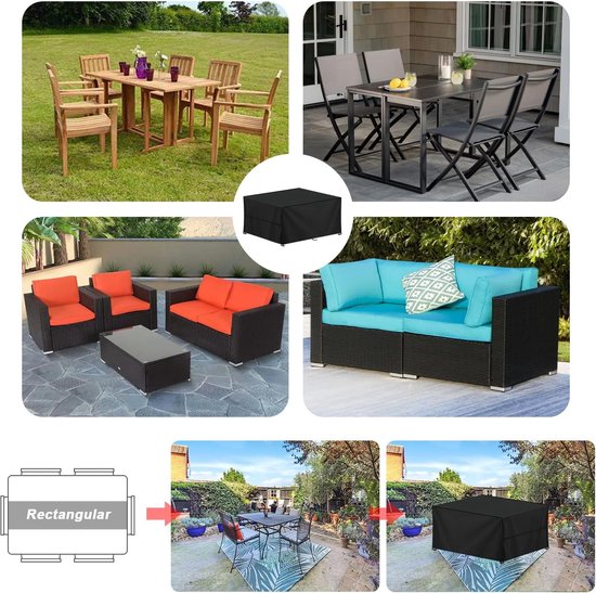 NXMYDBD Tuinmeubelhoezen voor terrasmeubels, 160 x 80 x 70 cm (l x b x h) 420D Oxford-stof, buitentafelhoes voor stoel en tafel, stofdichte anti-uv rotan meubelhoezen voor buiten en binnen - zwart