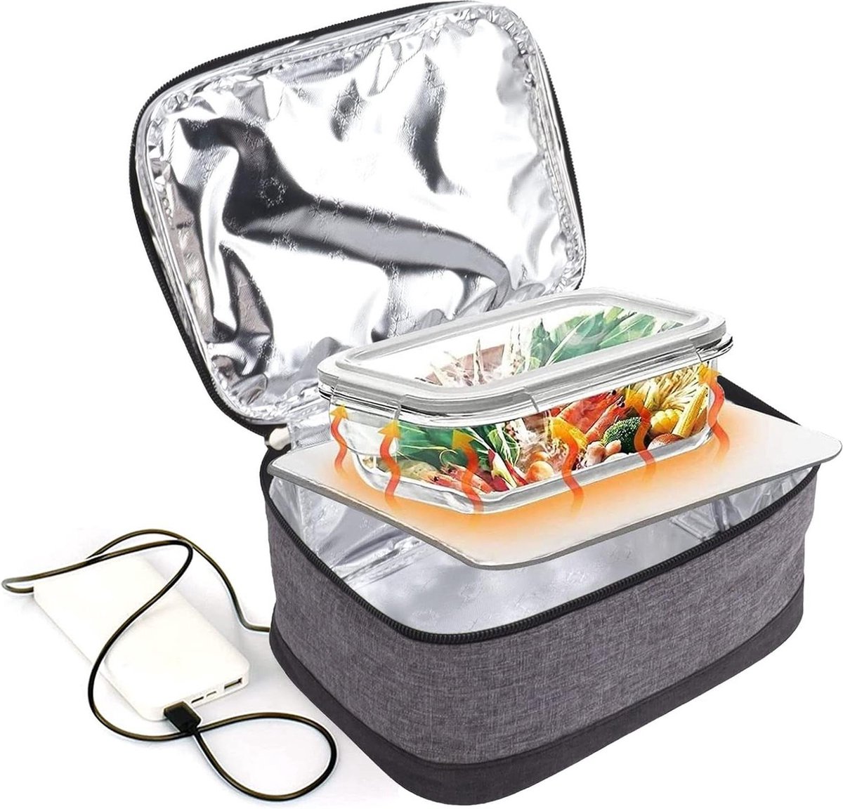 Voedselverwarmer USB Verwarming-Lunchtas Draagbare Oven Elektrische Voedselverwarmingscontainer Reiskantoor Camping - Grijs
