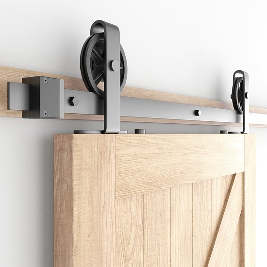 CCJH Schuifdeursysteem Schuifdeurbeslag Rvs Set, railsysteem schuifdeur systeem luxe uitstraling Roestvast staal met hangrollen - 180cm Schuifdeursystemens