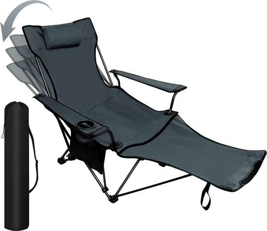 Skandika Campingstoel Toras met voetensteun, opvouwbaar, ligfunctie, compacte pakmaat, klapstoel met bekerhouder, verstelbare rugleuning, campingstoel, tenten, festival, vissen (grijs/blauw
