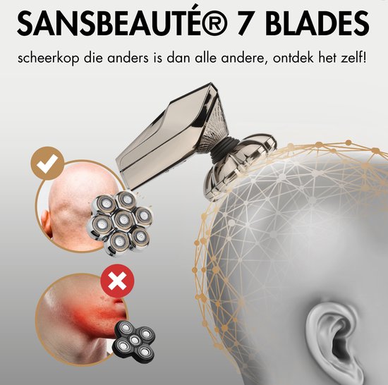 Rasoir 6-en-1 Homme + Tête de rasage Extra - Tondeuse - Sansbeauté® Skull Edition PRO MAX - Rasoir Electric pour le Face et la Head - Rasage - Rasage de la tête chauve - Wet & Droog - Électrique