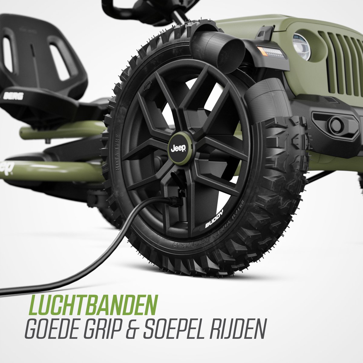 BERG Buddy Jeep® Wrangler Skelter - 3+ Jaar - Verstelbare Stoel - Vrijloopautomaat - Officieel licentiemodel - Groen — afbeelding 2