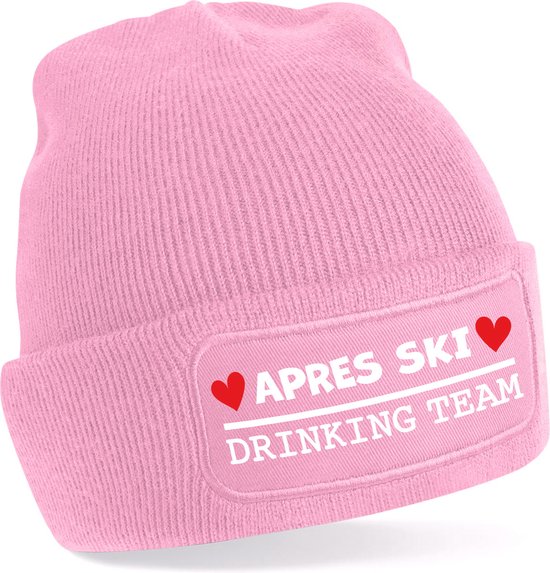Bellatio Decorations Bonnet de Sports d'hiver pour adultes - Drinking Team - rose - taille unique - Bonnet d'après ski