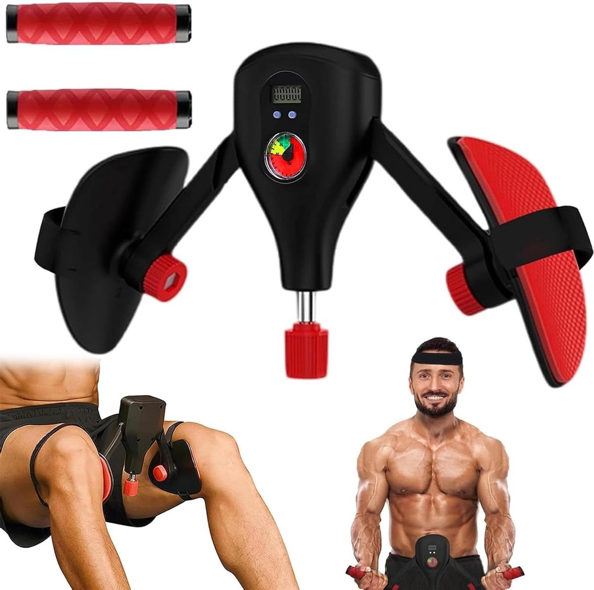 Instelbare weerstand dijbeentrainer - bekkenbodemtrainer met vaste beenriemen - verwisselbare handgreep - heupkegel krachttrainingsuitrusting