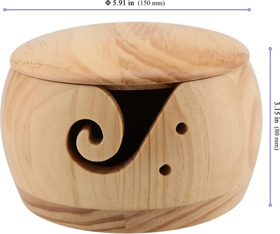 MKNZOME Handgemaakte garenkom, 6,3 inch palissander vervaardigde houten draagbare garenopslagkom met deksel breien haak accessoires wollen houder voor haken breien woondecoratie