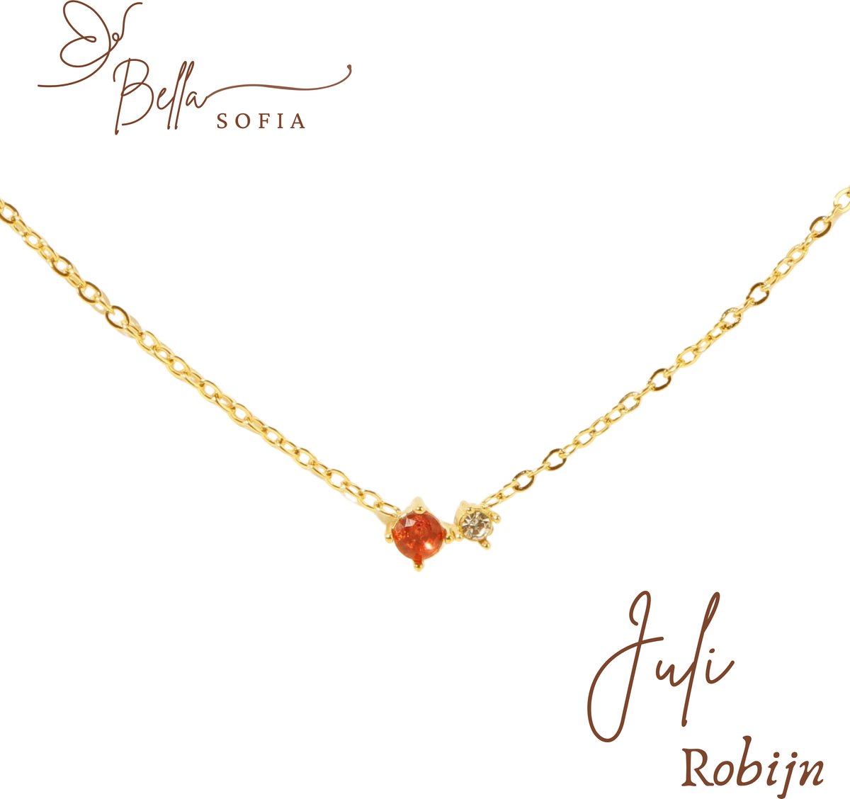Bella Sofia® Geboortesteen Ketting Juli - Uniek Goudkleurig Dames Sieraad - Valentijnscadeau - Valentijnsdag - Valentijn cadeau voor haar