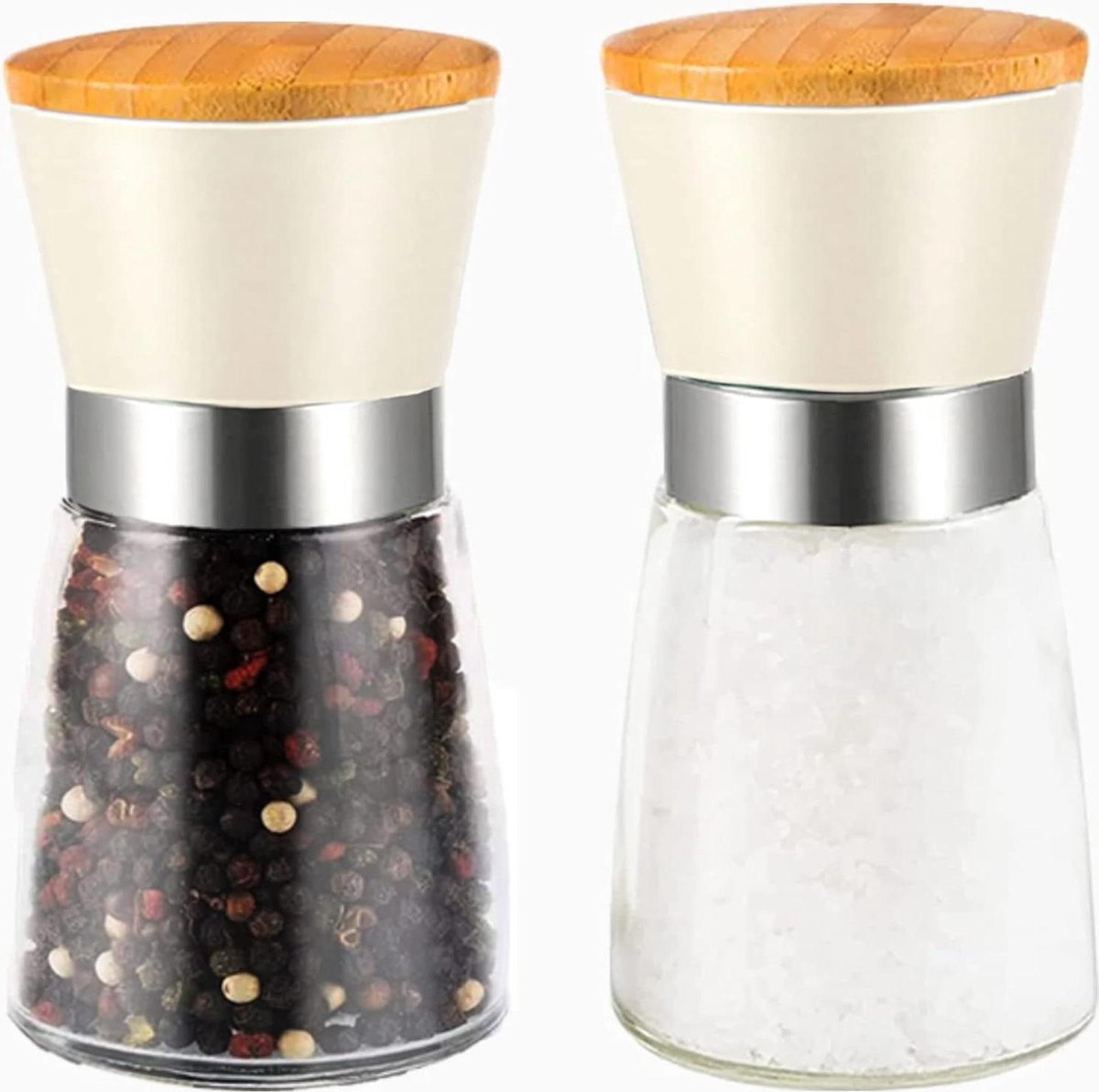 Peper- en Zoutstel - Grinder Set Duurzame Keramische Verstelbare Grinder.