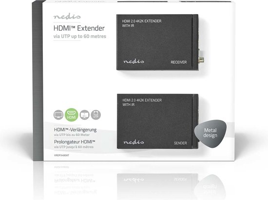 Nedis VREP3480AT, Émetteur et récepteur AV, 60 m, Avec fil, Anthracite