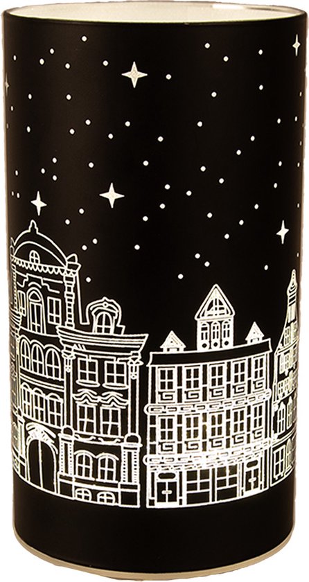 Clayre & Eef Photophore avec LED Ø 8x12 cm Noir Glas Zwart