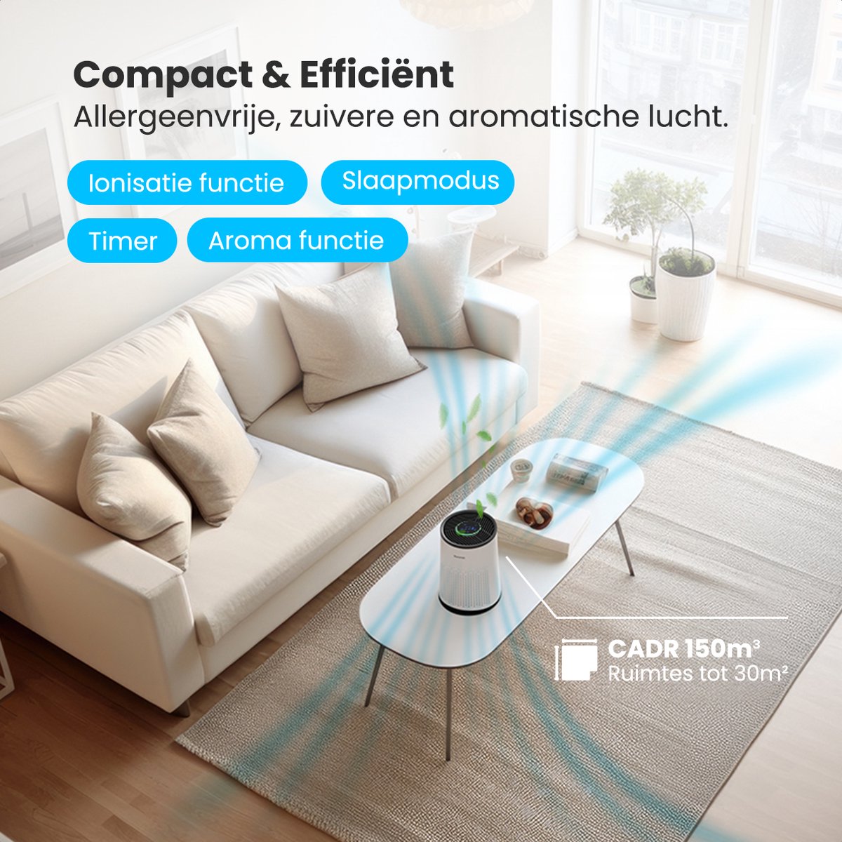 Auronic Luchtreiniger Compact Pro met HEPA 13 Filter, Ionisator en Koolstoffilter - Ruimtes tot 30m² - CADR-waarde van 150m³/u - Air Purifier met Aromatherapie - Wit – foto 4