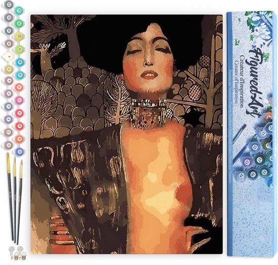 Figured'Art Schilderen op Nummer Volwassenen met lijst - Gustav Klimt - Handwerk acrylverf Kit DIY Compleet - 40x50cm Canvas al ingelijst