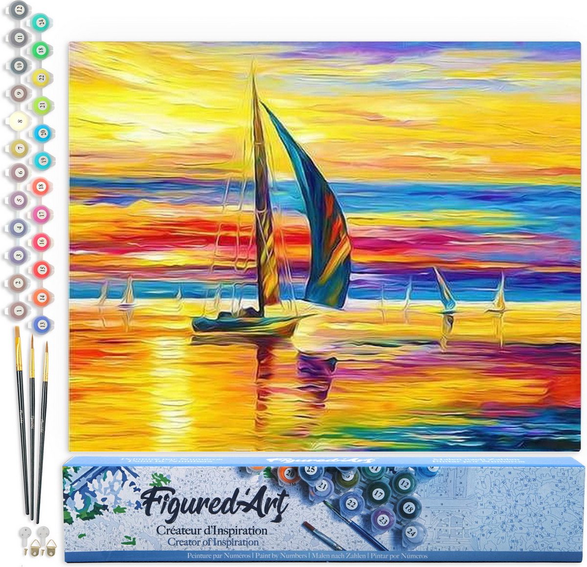 Figured'Art Schilderen op Nummer Volwassenen canvas Zonsondergang Zeezicht - Handwerk acrylverf Kit DIY Compleet - 40x50cm zonder frame