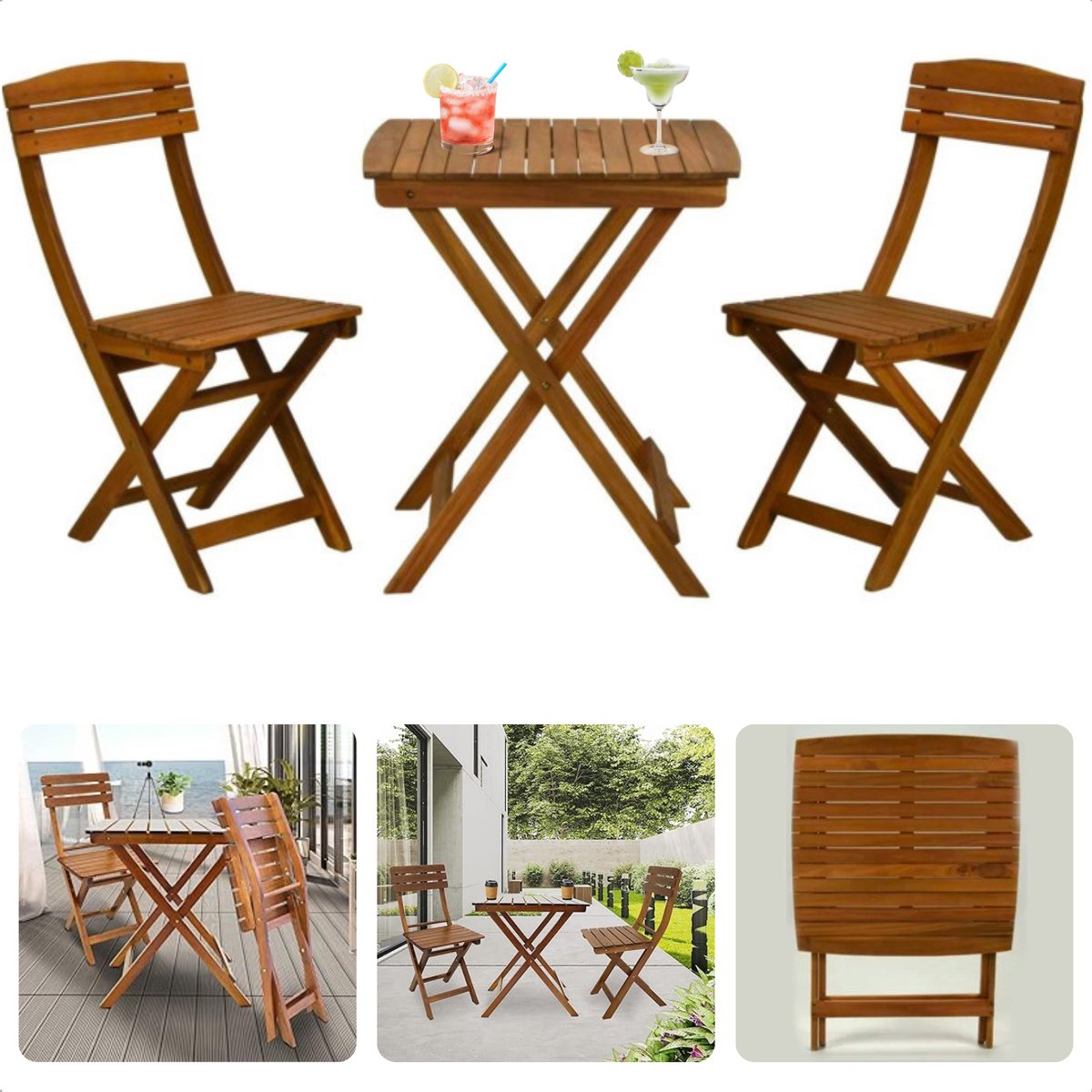 Bol.com Compacte Houten Bistroset - Inklapbare Tuinmeubelset - Acaia Houten Tuintafel met Stoelen - Tuinset - Ideaal voor Tuin o... aanbieding