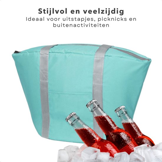 Cheqo® Geïsoleerde Koeltas - 22,3 liter - Lichtblauw - Isolerend - Thermische Binnenkant - Dubbel Handvat - Rits - 18,5 x 18 cm - Verstevigde Bodem - Voor Picknick & Boodschappen van Cheqo — afbeelding 4