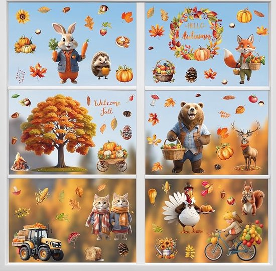 Foto: 9 vellen welkom herfst venster klampt zich vast hianjoo thanksgiving venster klampen verwijderbare thanksgiving glazen decals statische raamstickers glazen venster deuren