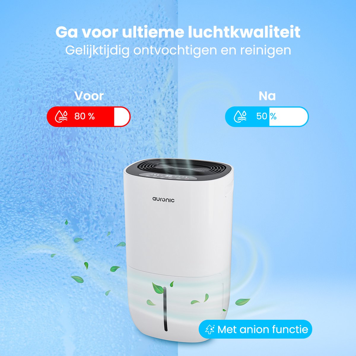 Auronic Luchtontvochtiger en Luchtreiniger - Pro Plus Series - Ontvochtigt 25L per dag in Huis - 5L Waterreservoir - Slaapkamer en Woonkamer - Was-droog functie - Vochtopnemer voor in Huis - Dehumidifier - Wit thumbnail 5