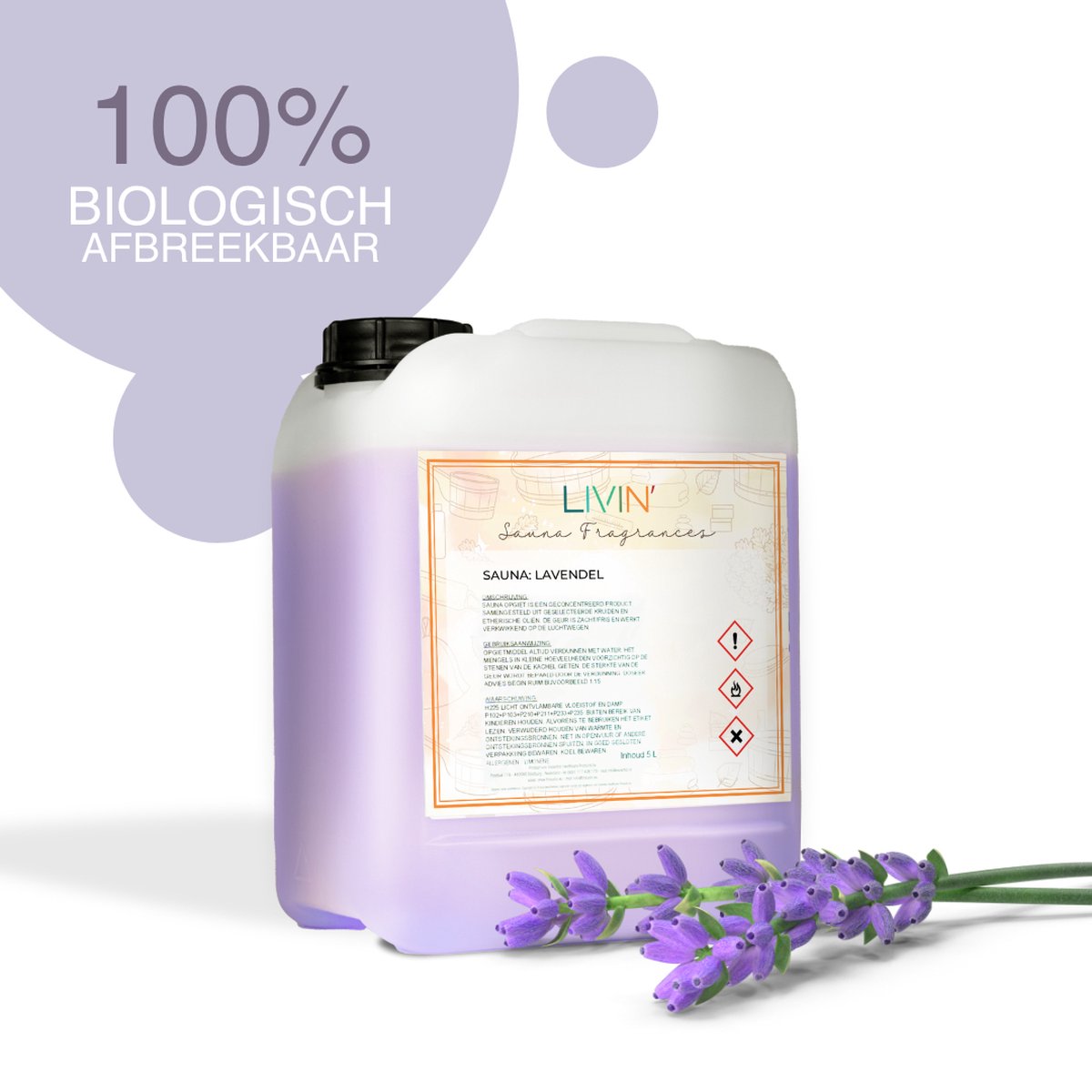 Goedkoopste LIVIN' Sauna Opgietmiddel Lavendel 5L - Sauna Geur - Sauna Opgietmiddel - Sauna Opgietconcentraat - Sauna Opgiet - Stimuleert Bloedsomloop - Duurzaam - 5L