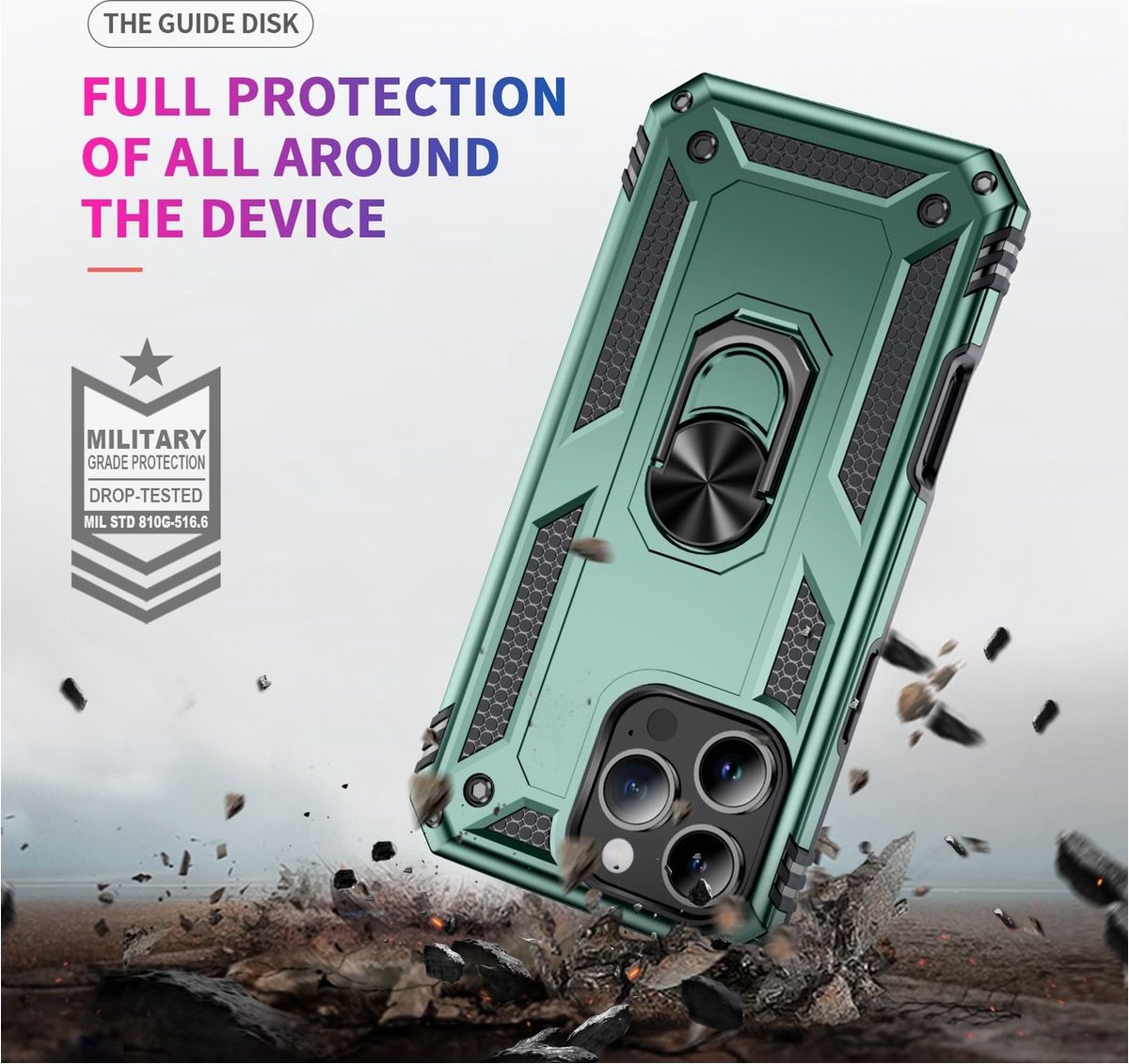Mobigear Hoesje geschikt voor Apple iPhone 16 Pro Max Telefoonhoesje Hardcase | Mobigear Armor Ring Backcover Shockproof met Ringhouder | Schokbestendig iPhone 16 Pro Max Telefoonhoesje | Anti Shock Proof - Groen
