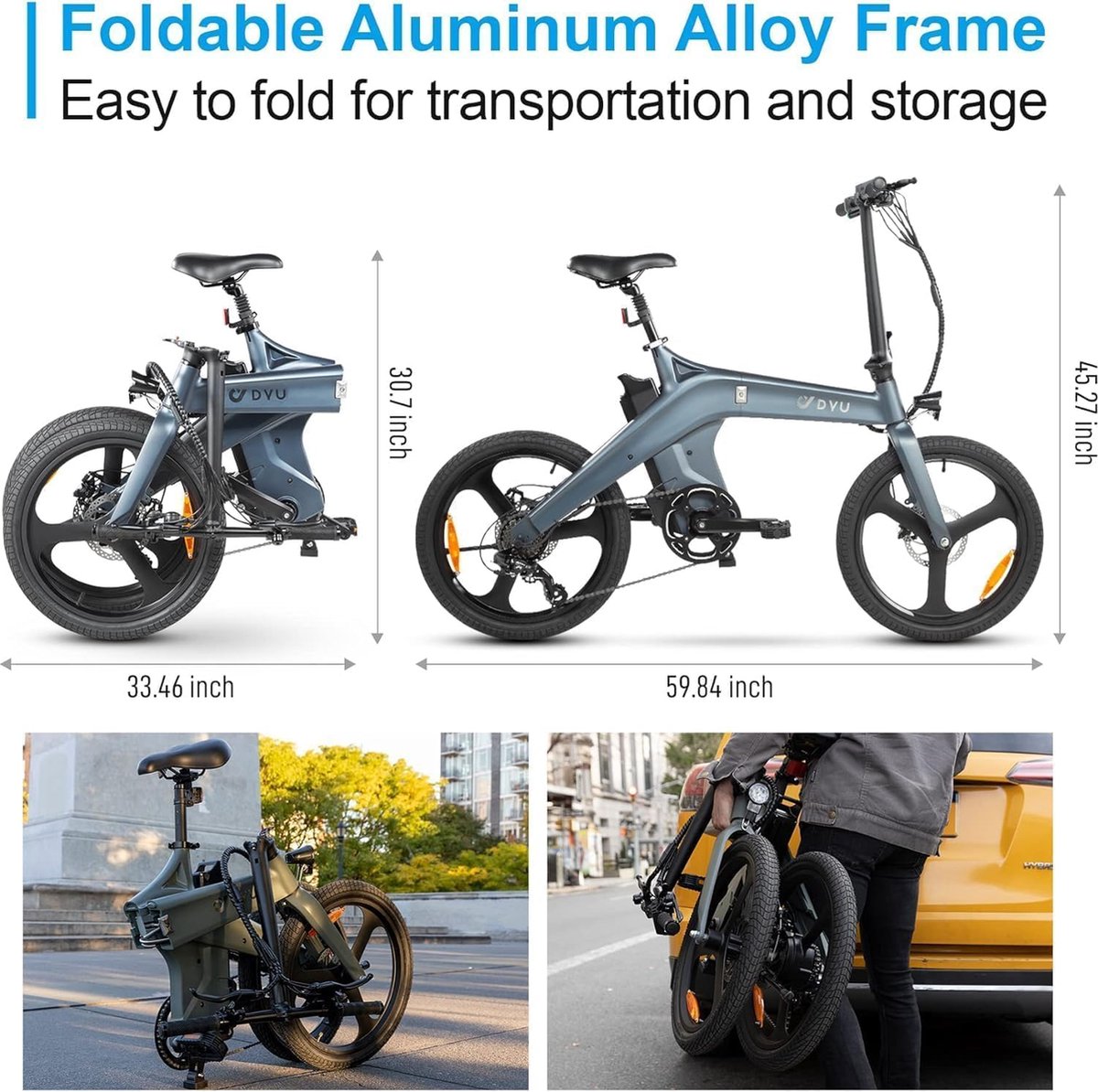 DYU T1 20 Inch Elektrische vouwfietsen - Elektrische fiets thumbnail 3