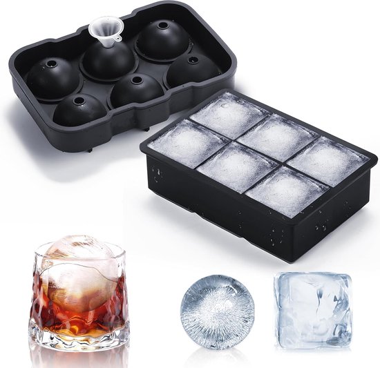 Foto: 2 pack ijsblokjesvormpjes siliconen bolvormige whisky ijsbalmaker met deksels en grote vierkante ijsblokjesvormen voor cocktails en bourbon ijsblokjesvormpjes voor de vriezer herbruikbaar en bpa vrij