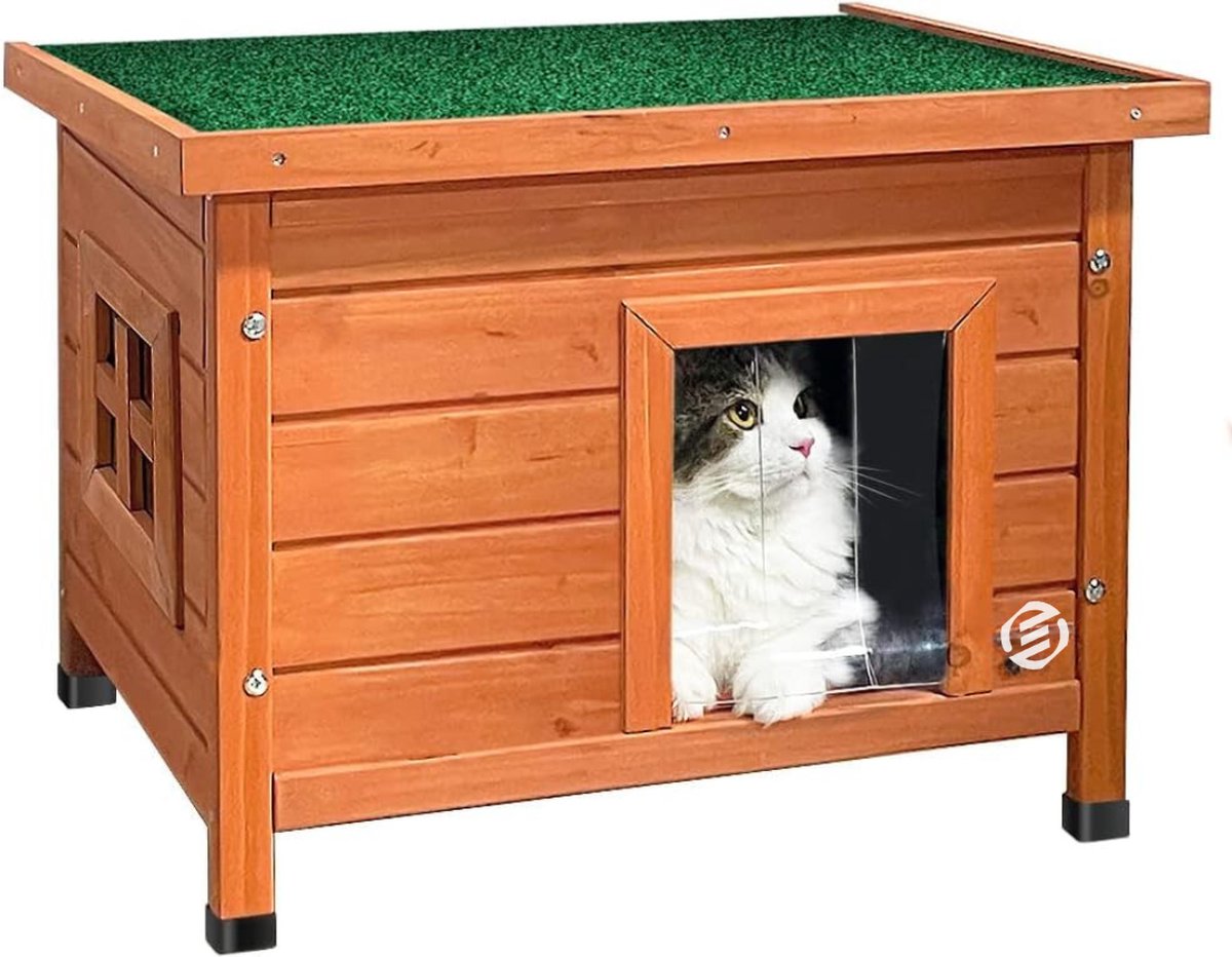 Equivera Kattenhuis Voor Buiten - Kattenhuis Buiten - Kattenhok - Kattenhuisje - Kattenvilla - Kattenhok Buiten